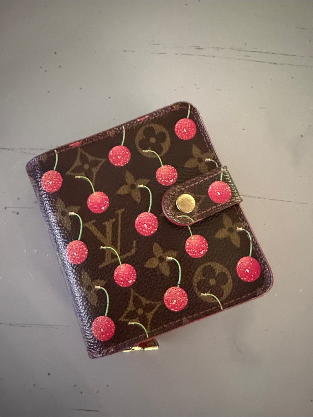 Louis Vuitton Brown Monogram Wallet with Red Cherry Print